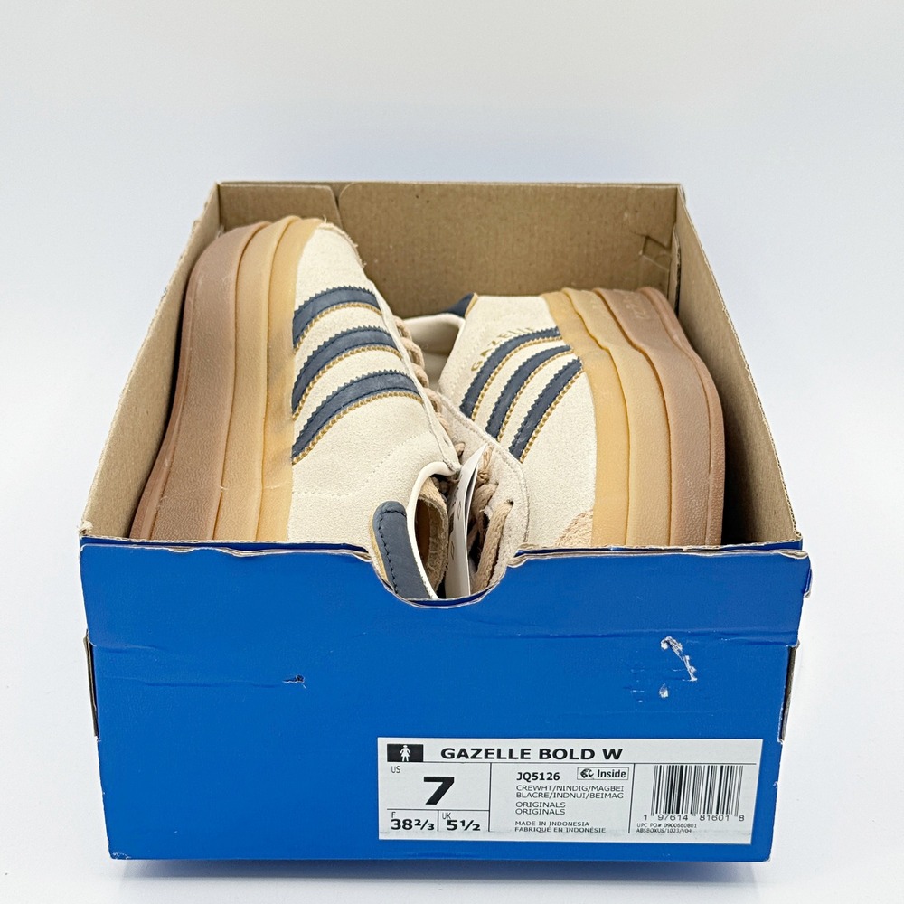 Adidas Gazelle Bold Size 7 Womens Cream/Indigo/Gum JQ5126, NEW - Picture 2 of 10